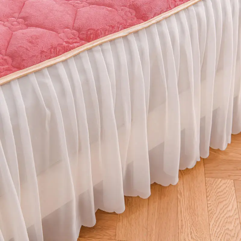 Luxury Velvet Couple Double Bed Sheet Bed Skirt Ruffles Thick