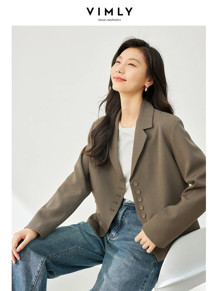 Vimly Women's Casual Elegant Blazer Jacket  2023 Womens Autumn Clothing Office Lady Straight Long Sleeve Tailoring Blazers 16009