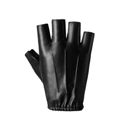 Men's PU Leather Fingerless Punk Motorcycle Gloves (Elastic)