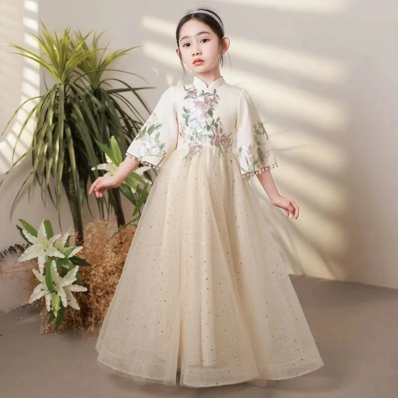 

Chinese style children's princess dress for girls birthday party high-end Catwalk piano guzheng performance dress 10 12 14 Years