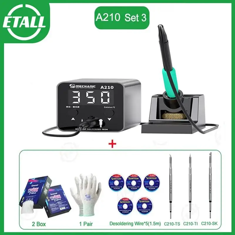 MECHANIC A210 Desktop Soldering Iron Intelligent LED Large Display Heating Core Short Circuit Protection Welding Station Soldering Iron Soldering Station Soldering Tool Welding Tool