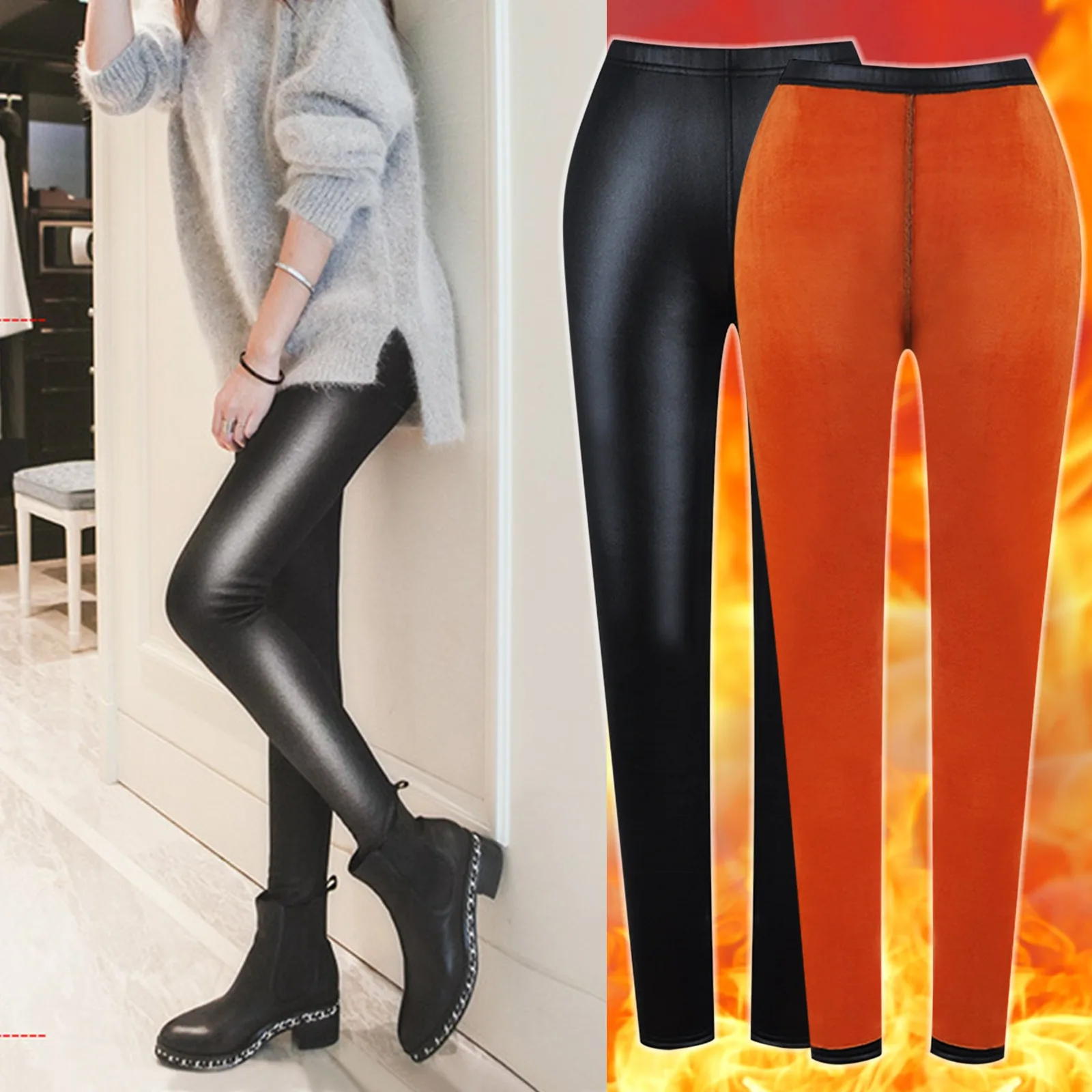 Pantalons Chauds Hiver Leggings Doublés de Molleton Femme Legging Polaire  Pantalon Extensible Slim Epais Doublure Polaire Taille Haute Leggings