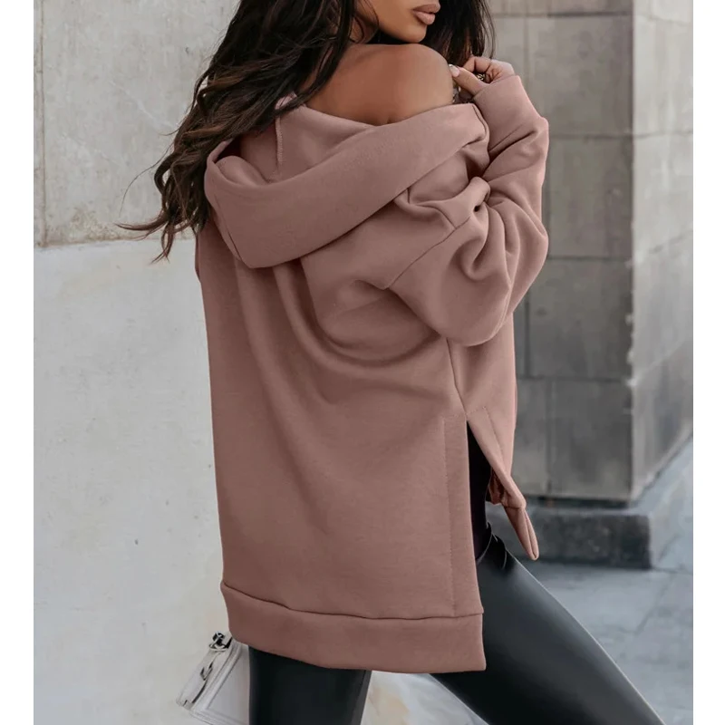 Autumn Winter Women Casual Streetwear Oversize Asymmetrical Zipper Hoodie Jacket Harajuku Y2K Long Sleeve Hooded Sweatshirt Coat