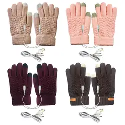 USB Electric Heated Gloves Winter Warm Knitted Mittens for Outdoor Sports Cycling Skiing Fishing