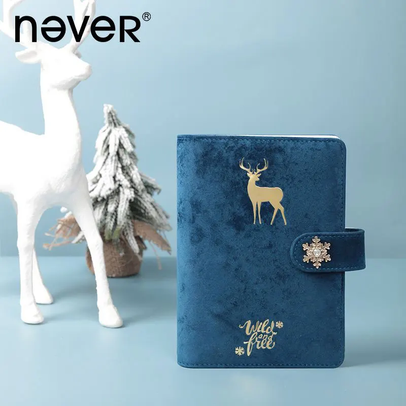 Nunca Yiwi-feliz Natal Elk Veludo Planejador Capa a6 Folhas Soltas Binder Diário Notebook Gift Packing Alta Qualidade Capa de Veludo Azul Vermelho - Imagem 4