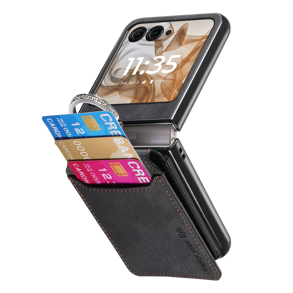 Luxury Leather Wallet Phone Case with Card Holder and Diamond Ring Design - Shockproof Protection