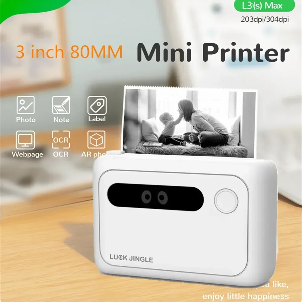 GlowMart80mm Portable Thermal Printer Mini Photo For Mobile Android iOS Phone 3 inch Pocket Machine L3