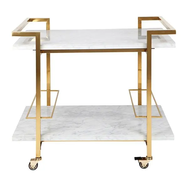 Black &Gold Marble Top Trolley Metal Bar Cart Rectangular Shape High Quality For Serving Price