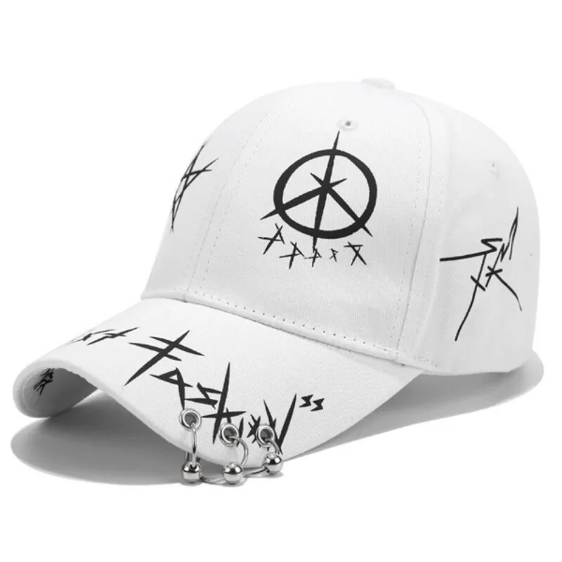 Women Baseball Cap Black White Graffiti with Ring Circle Snapback Hats for Men Women Unisex Dad Hat Adjustable Korean Style Caps - Image 5