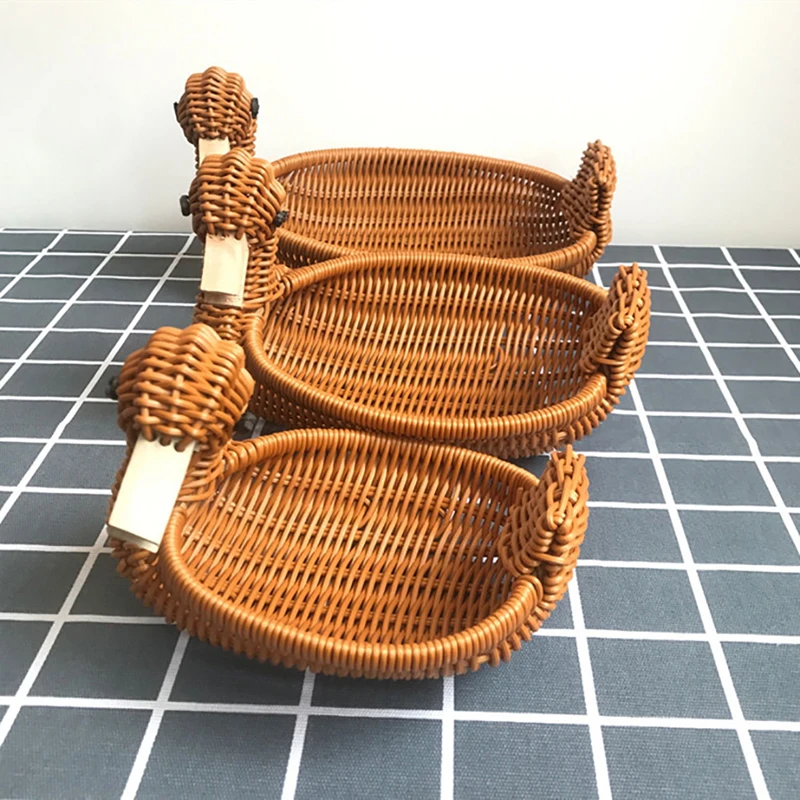 Rattan Woven Fruit Basket Cute Shape Fruit Bowls Tray Vegetable Snack Basket 3