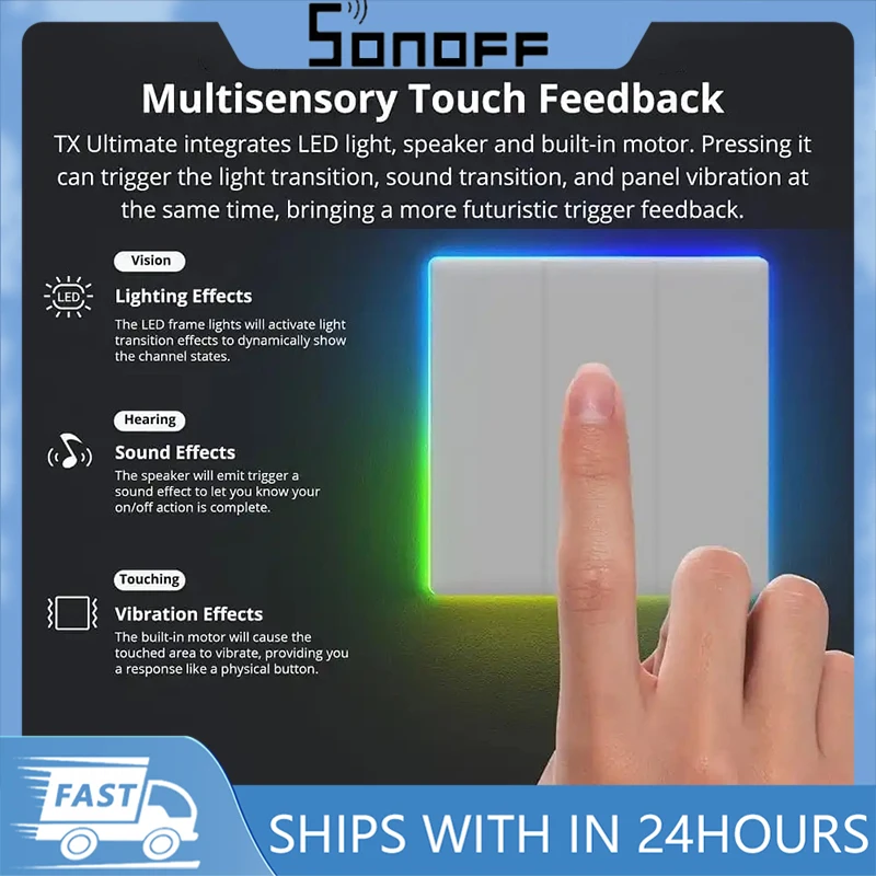 Sonoff Tx Ultimate Smart Wall Switch Full Touch Access Led Light Edge Telecomando Ewelink Multi-Sensoriale Tramite Alexa Google