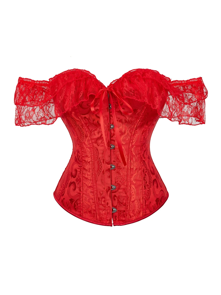 Vintage Corset Women Lace Flounce Slim Waist Fishbone Bandage Bustiers For Wedding Party Dress Shaping Top Harajuku