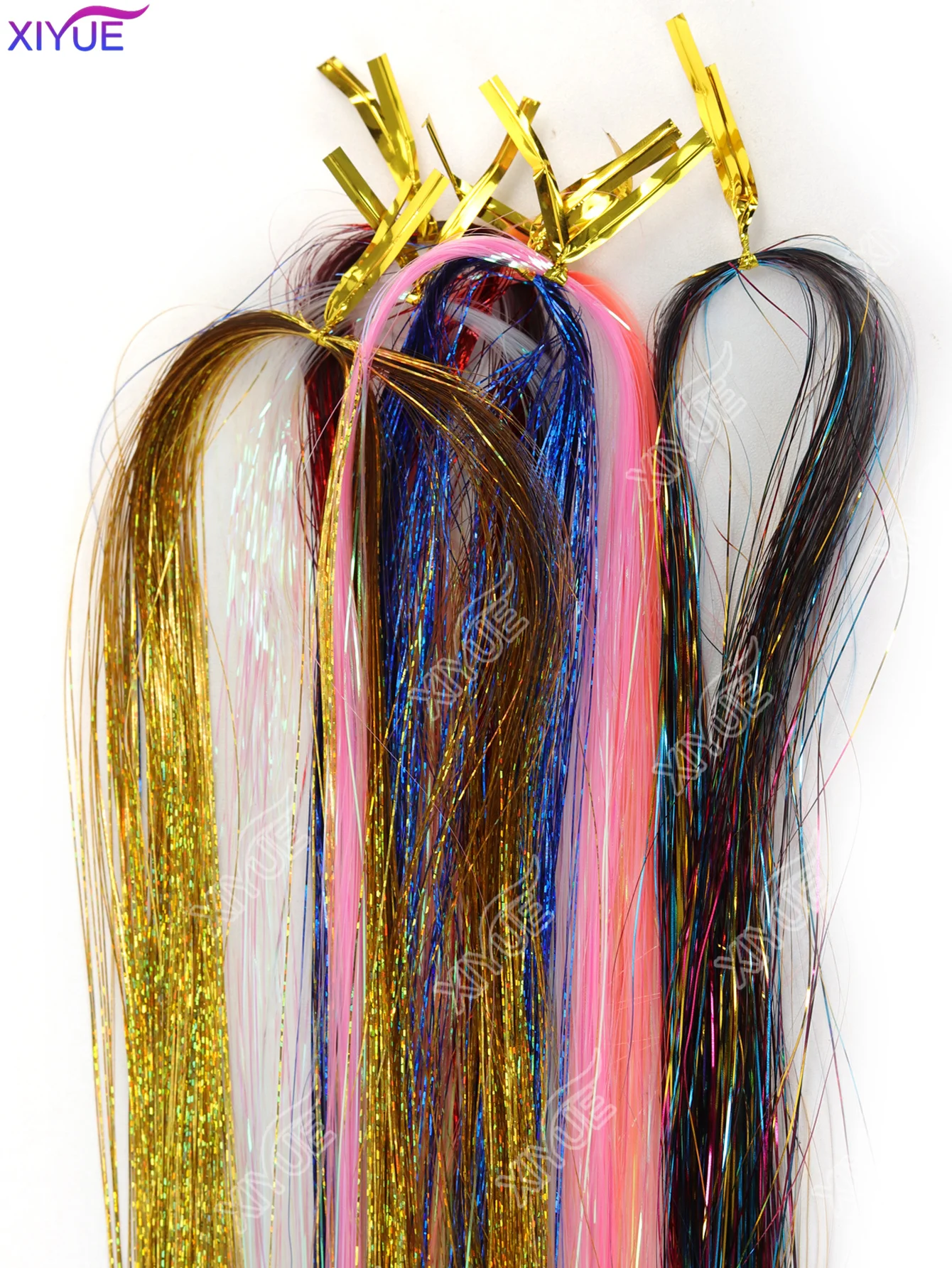 Sparkle Shiny Hair Tinsel Rainbow Strands Dazzles Women Hippie for Braiding Headdress False Hair Extensions Decor Glitter Strips