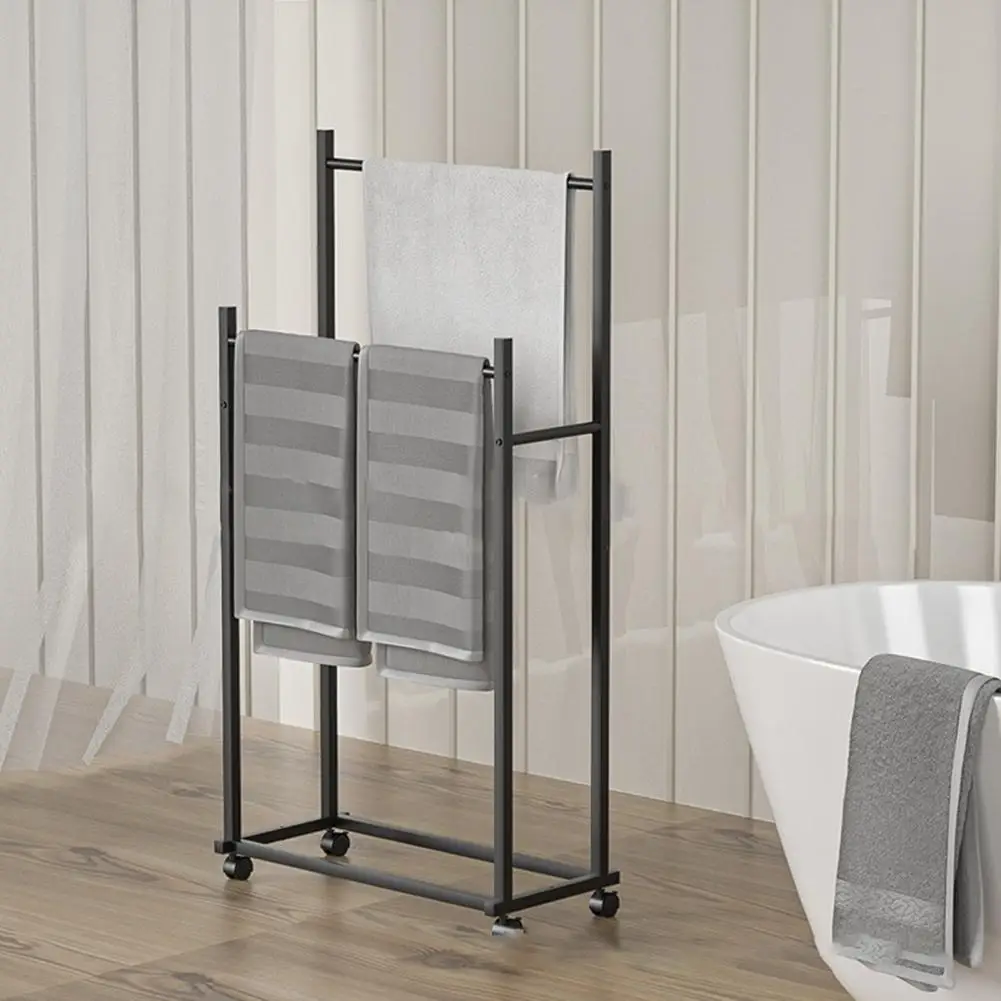 Freestanding Towel Holder Storage Rack Standing with Wheels Quick Assembly Bedroom Metal Towel Blanket Holder for Bath