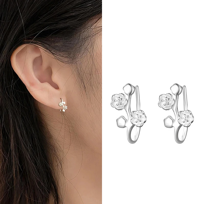 

100% 925 Sterling Silver Flower Earring for Women Girl Simple Fashion Plum Blossom Design Jewelry Birthday Gift Dropshipping