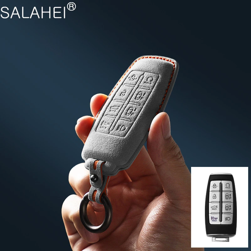 

Alcantara Suede Car Key Case Cover Holder Keychain For GENESIS G80 GV70 GV80 2019 2020 2021 2022 Auto Key Protection Accessories