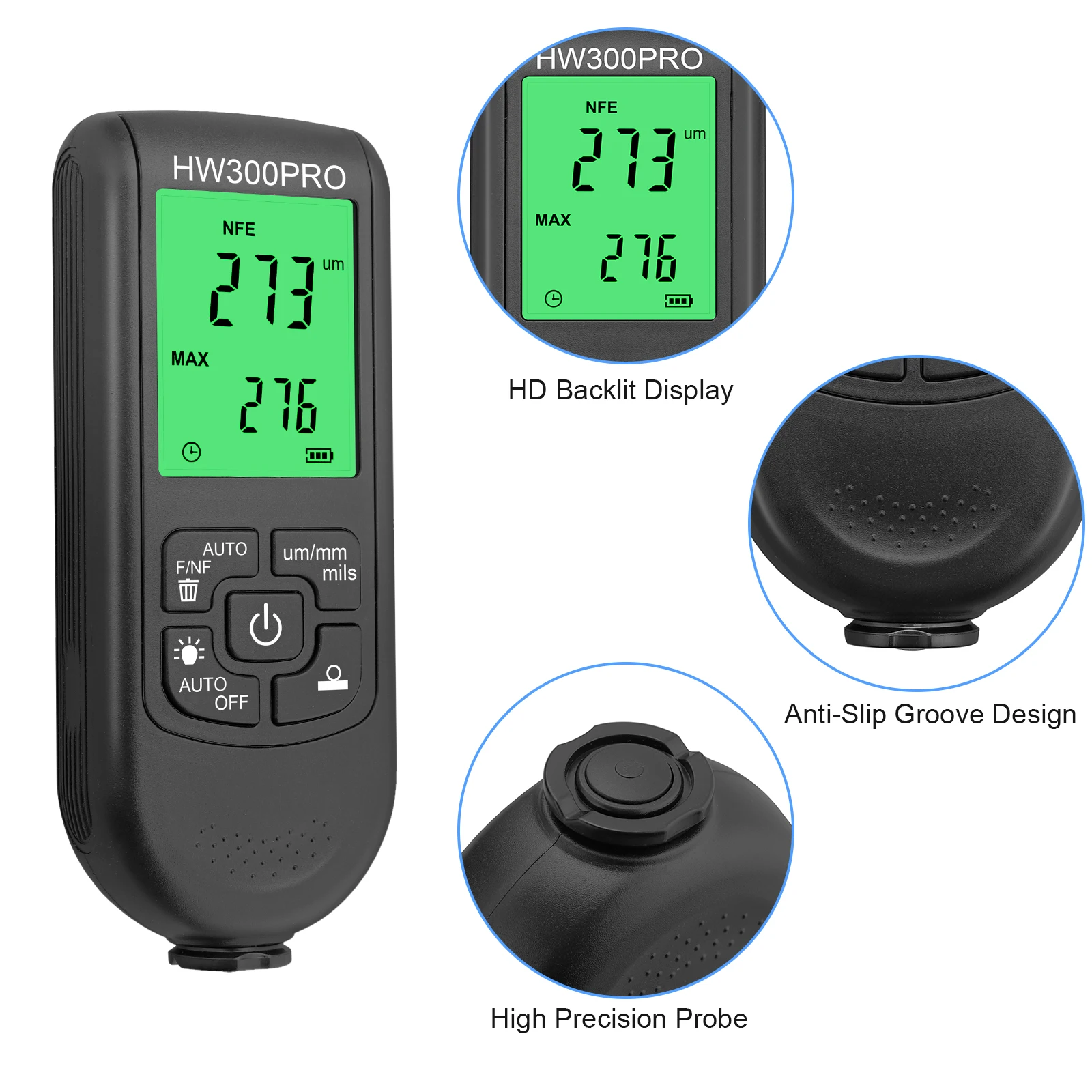 Paint Thickness Gauge Coating Thickness Gauge 0-2000UM Digital Paint Depth Gauge F/nf Automatically Detects Three Measurement Units Um/mm/mils Tester