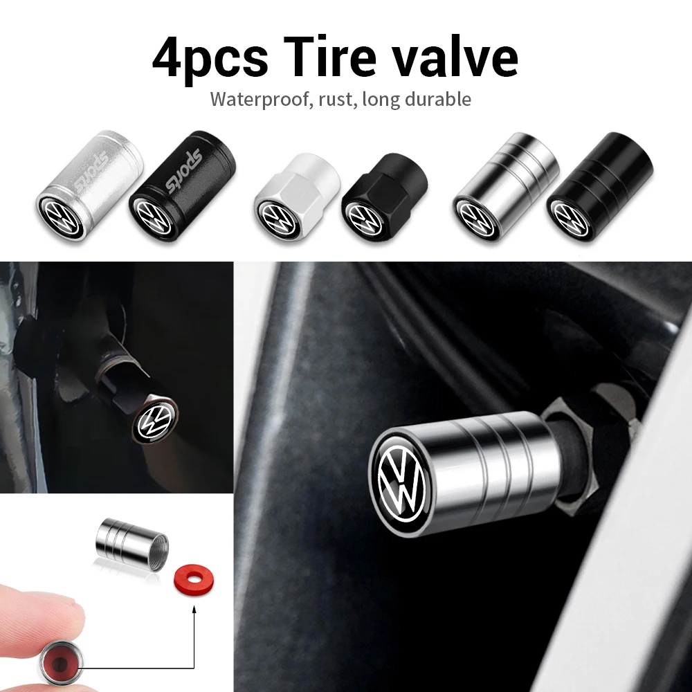 Tire Valve Caps Car Styling 3D Metal Wheel Stem Air Valve Caps Tire Dust Covers For Volkswagen R Rline Golf GTI Passat Touareg Polo Tiguan