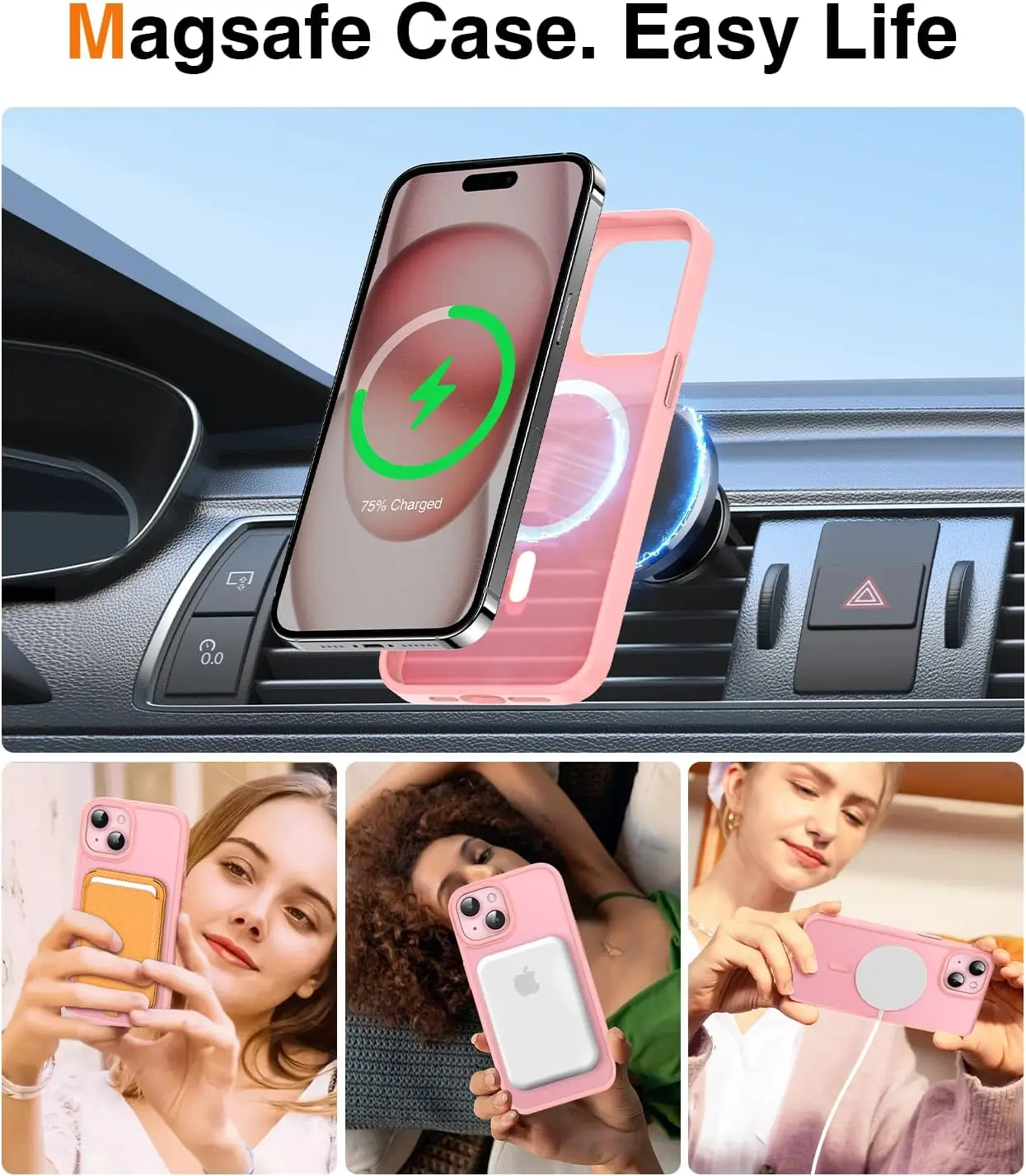 Custodia Magnetica Per IPhone 15 Pro Max Con MagSafe - Traslucida Rosa, Antiurto Con Protezione Fotocamera