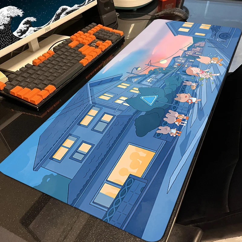 

Kawaii Gaming Mousepad Pc 90x40cm XXL Cute Rabbit Mouse Pad Mousemat Non-slip Rubber Pads Big Desk Mat Keyboard Mat Waterproof