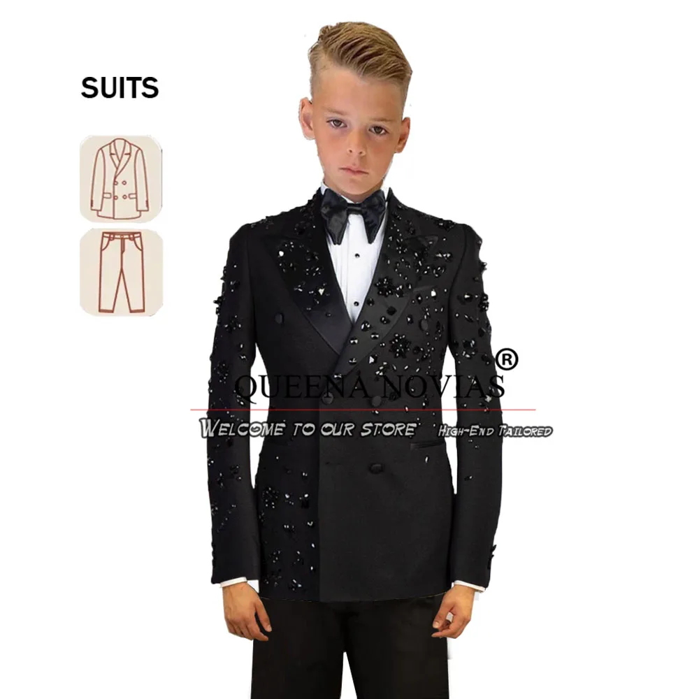 Boys' attire suits for wedding gemstone beaded jacket pants 2 pieces kids tuxedos costume enfant gar&ccedil;on mariage TAILORED