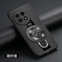 Luxury Shockproof Sheepskin Leather Case with Magnetic Ring Holder and Plexiglass Bracket for OnePlus 13R (Carbon Fiber Pattern)