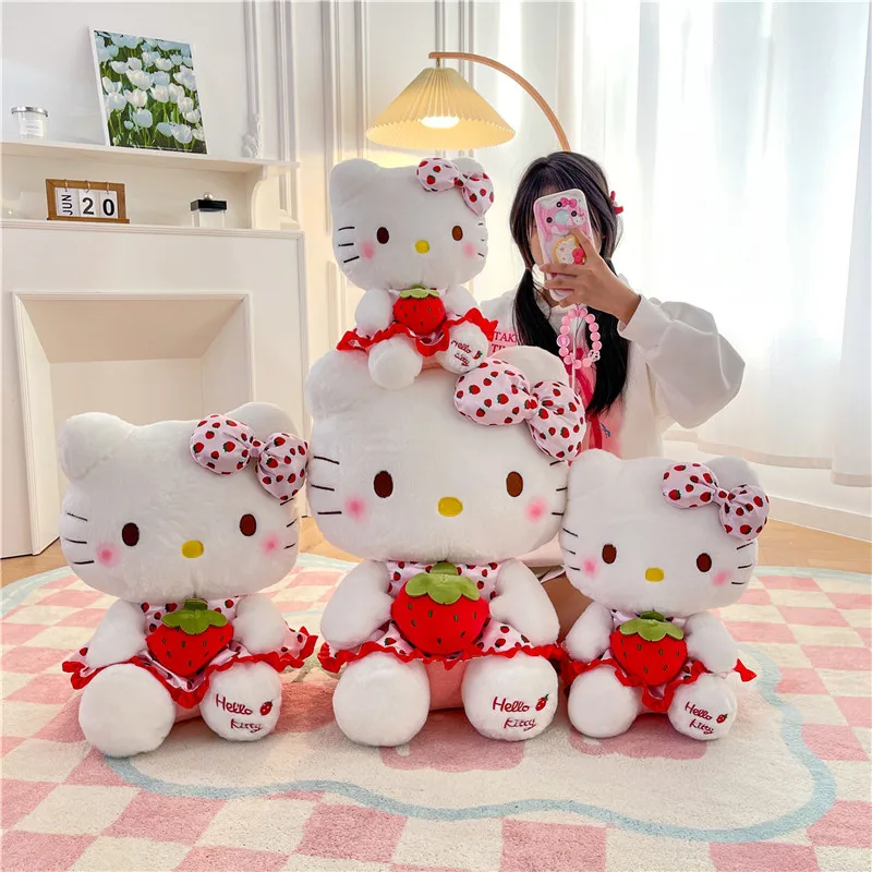 Plush Toys 23cm Sanrio Hello Kitty Doll Fruit Strawberry Cat Doll Girls Plush Toy Bedroom Decoration Pillow Cute Cartoon Birthday Gifts