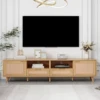 Rattan TV Stand for TVs up to 85'', Modern Farmhouse Media Console, Entertainment Center with Solid Wood Legs, TV Cabinet for Li 2