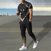 Summer Tracksuits Men's Suit Casual Trousers Set Print Stripe Short Sleeve T Shirt Round Neck Men Clothing 2 Piece Outfits 2