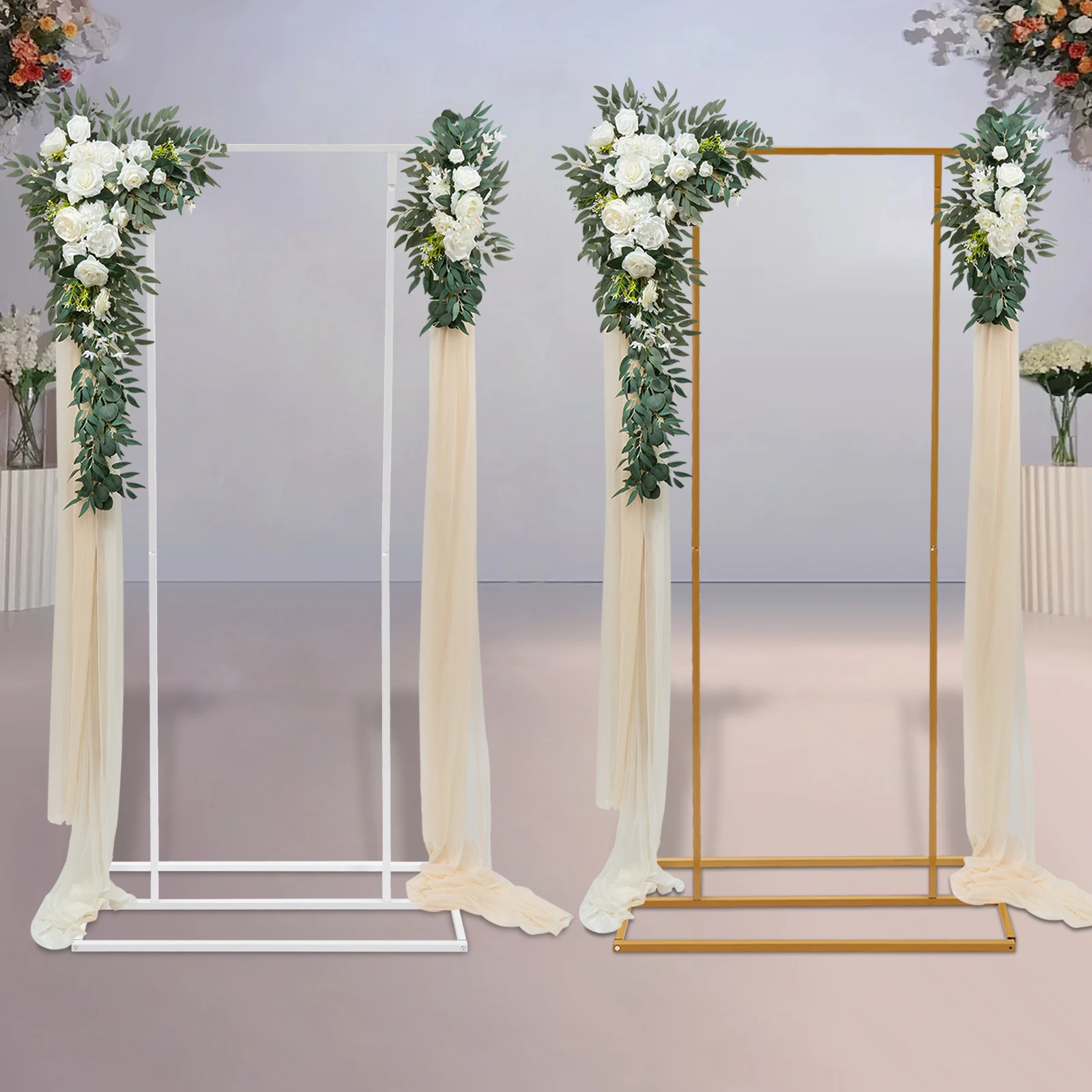 1m*2m Metal Wedding Backdrop Stand Heavy Duty Balloon Arched Frame Flower Display Rack for Birthday Party Decor Gold/White