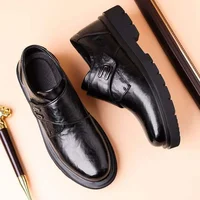 Casual Breathable Men's Leather Shoes Thick Bottom Heightening British Style Business Monk Shoes Easy Wear Slip-On Loafers