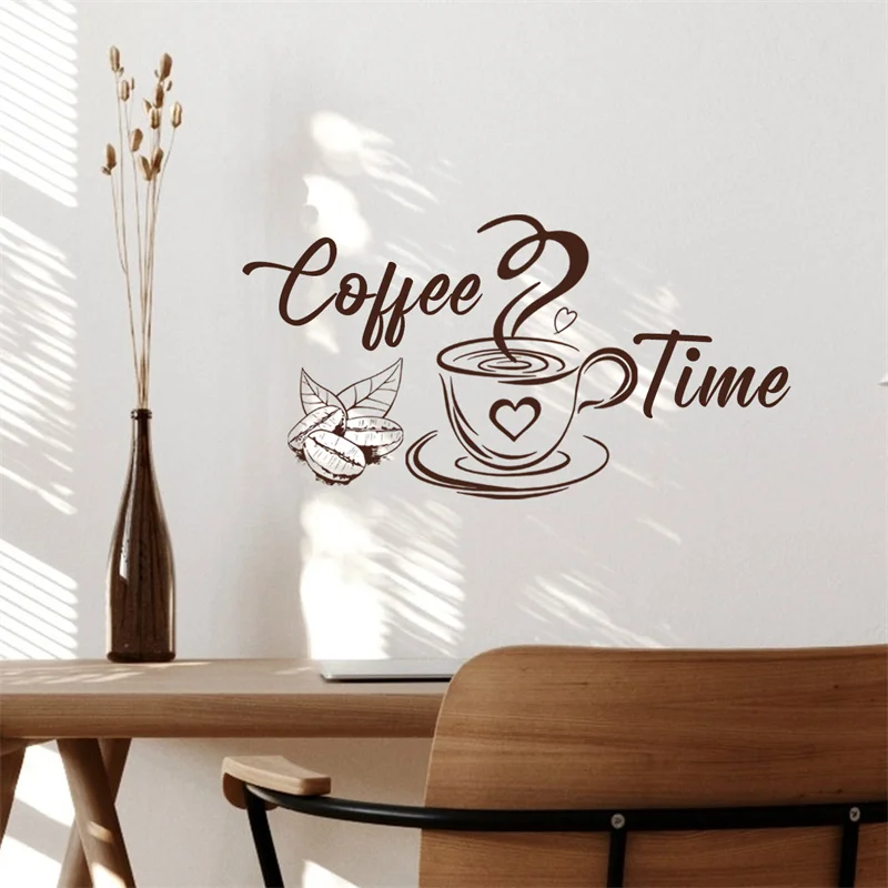 Hot Coffee Cup Vinyl Quote Restaurant Kitchen Removable Wall Stickers Diy Home Decor Wall Art Cafe Time Mural