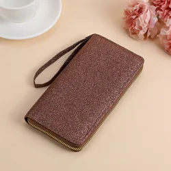 Elegant Women's Glitter Bead Zipper Wallet - Trendy Multi - card Slot Clutch Coin Purse (Brown)