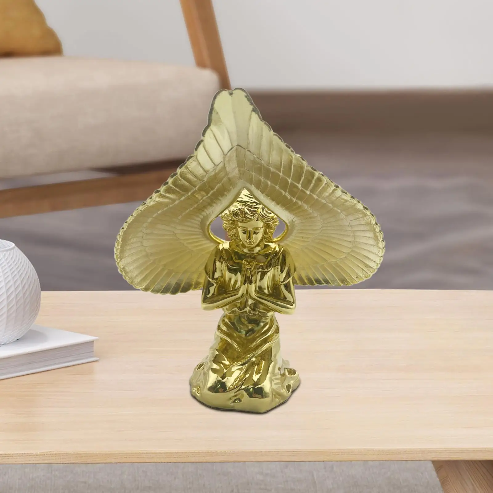 

Статуэтка молитвы ангела, металлическая скульптура, цвет золото, искусственное настольное украшение, высота 5,5 дюйма для настольных шкафов