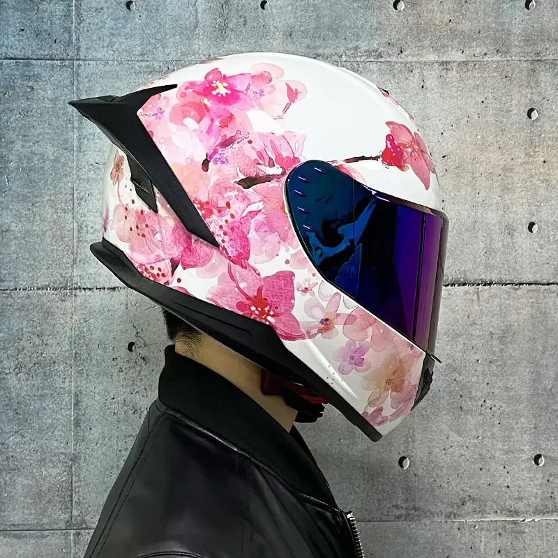 

ORZ Full Face Helmet Personality Four Seasons Full Cover Motocross Racing Helmet with Big Tail Free Gloves