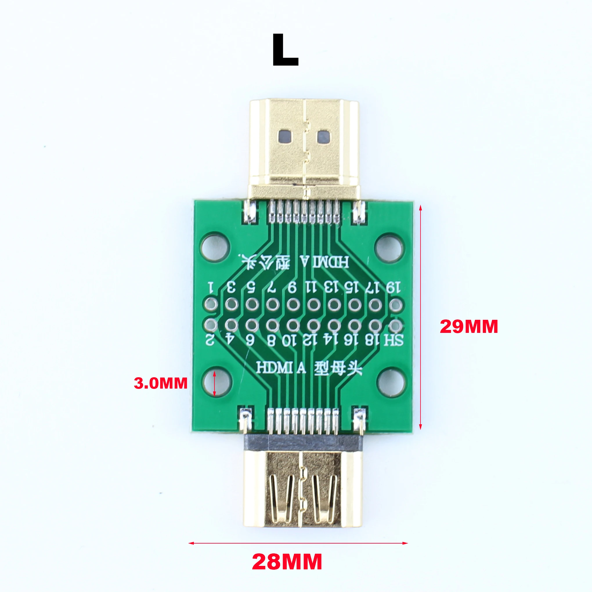HDMI Male to Female Mini Connector Adapter Board with 2.54mm Pitch PCB