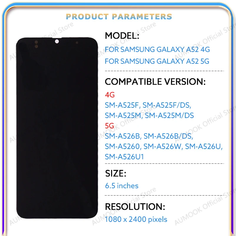 LCD Screen For Samung Galaxy A52 4G 5G LCD Display Touch Screen Digitizer Assembly A525F A525M A526B A526W A526U Repair Part lcd display screen