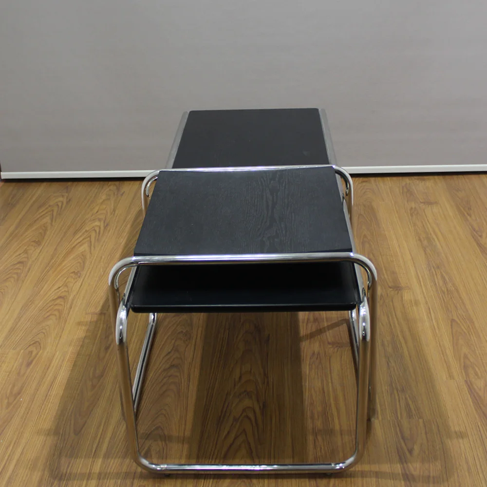Modern mid-century white and black coffee table living room stainless steel wooden rectangular black vintage nordic furniture
