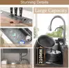 Black Kitchen Sink Twin Waterfall Kitchen Sink 31.5" Stainless Steel Single Bowl Sink with Faucet, Modern Honeycomb Workstation 5