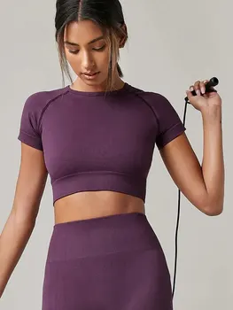 Women Yoga Top Seamless Sport T Shirts Fitness Clothes Short Sleeve Yoga Shirt Gym Top Running Active Wear Sport Top 4