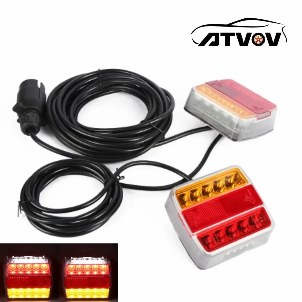 ATVOV Magnetic LED Trailer Rear Tail Light 12V Wired Brake Signal Warning Lighting 7.5m Cable 7 Pin Towing Trailer Caravan Truck