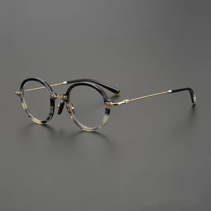 

New Fashionable Natural Ox Horn Titanium Women's Small Round Frame Eyeglass Frame Men's Top Blue Light Myopia Prevention Glasses