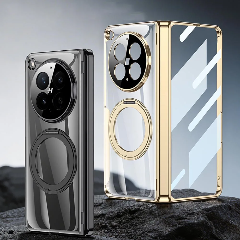 Magsafe Magnetic 360° Rotating Ring Stand Clear Case with Hinge Protector and Tempered Glass Film