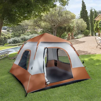 240*240*150cm Spring Quick Opening Four-Person Family Tent Camping Tent Brown 2