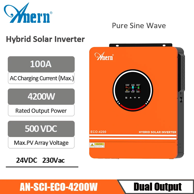 Anern 6.2KW 4.2KW Grid Tie Inverter 24v Hybrid Solar Inverter Off Grid