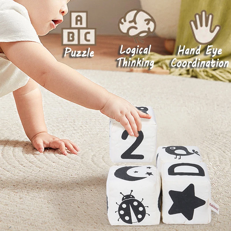 Baby Cloth Building Blocks Montessori Sensory Toy Cubes Stacking Animal Digit Shape Cognition Early Educational Creative ToyGift
