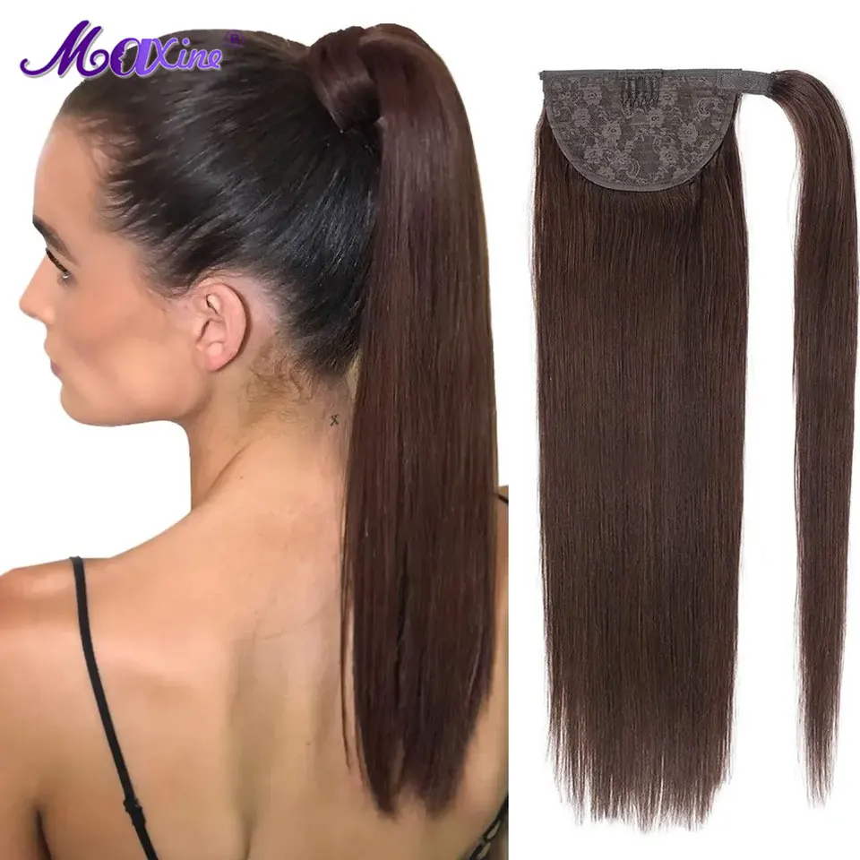 

Human Hair Clip On Ponytail Extensions Maxine Clip In Human Hair Extensions Straight Wrap Around Ponytail Piece with Magic Paste