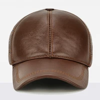 2025 New Style Men Cowhide Hat Winter Warm Outdoor Protect Ear Real Leather Adjustable Baseball Cap Men Real Cowhide Leather Cap 2