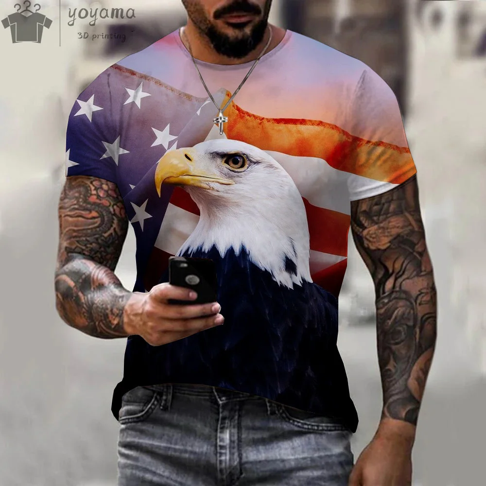 Classic American Flag Eagle Graphic T-shirt For Men Oversized_voghion.com
