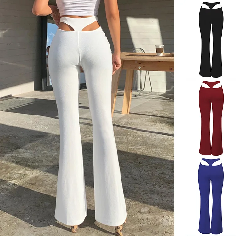

2024 New Women White Sexy Pant Summer Ribber Hollow Out Streetwear Jogger High Waist Harajuku Bandage Trousers Party Pants